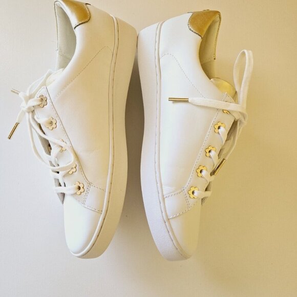 Michael Kors Women’s Lace Up Sneaker Irving Optic White Gold Leather Size 9M/39M - Picture 6 of 16